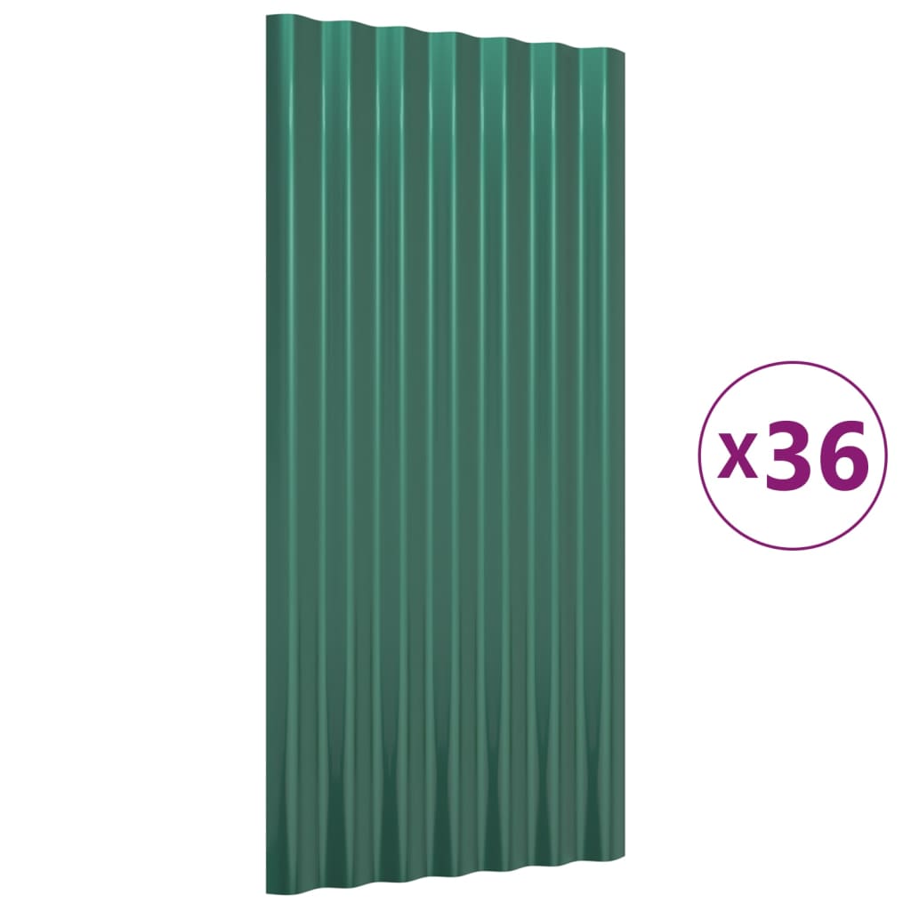 vidaXL Roof Panels 36 pcs Powder-coated Steel Green 80x36 cm