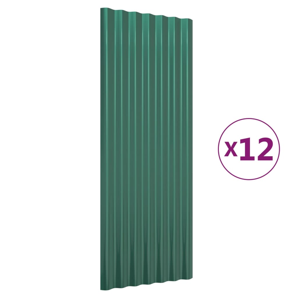 vidaXL Roof Panels 12 pcs Powder-coated Steel Green 100x36 cm