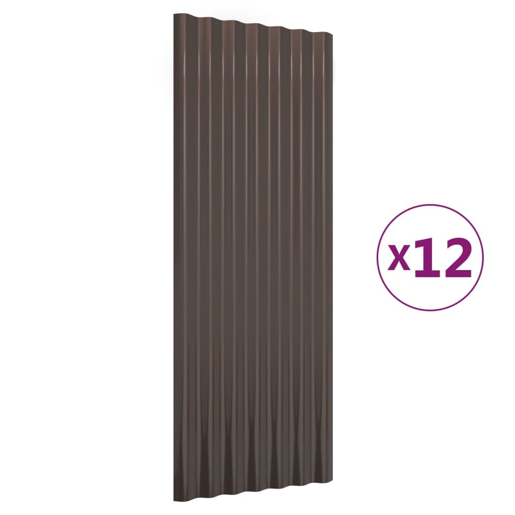 vidaXL Roof Panels 12 pcs Powder-coated Steel Brown 100x36 cm