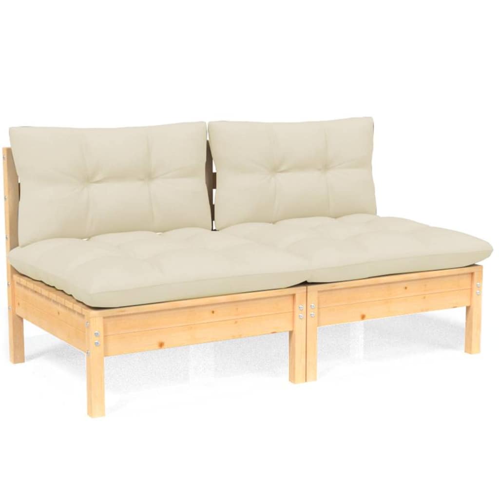 2-Seater Garden Sofa with Cream Cushions Solid Pinewood