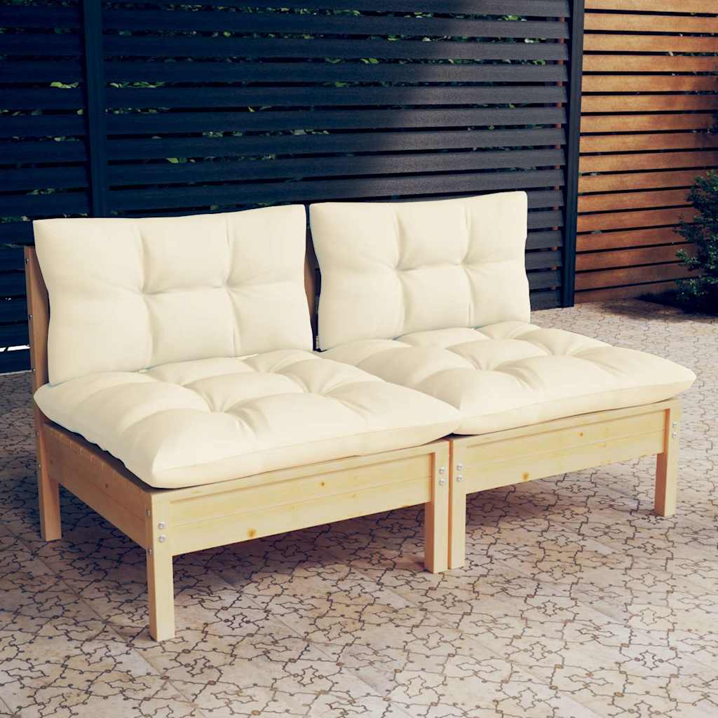2-Seater Garden Sofa with Cream Cushions Solid Pinewood