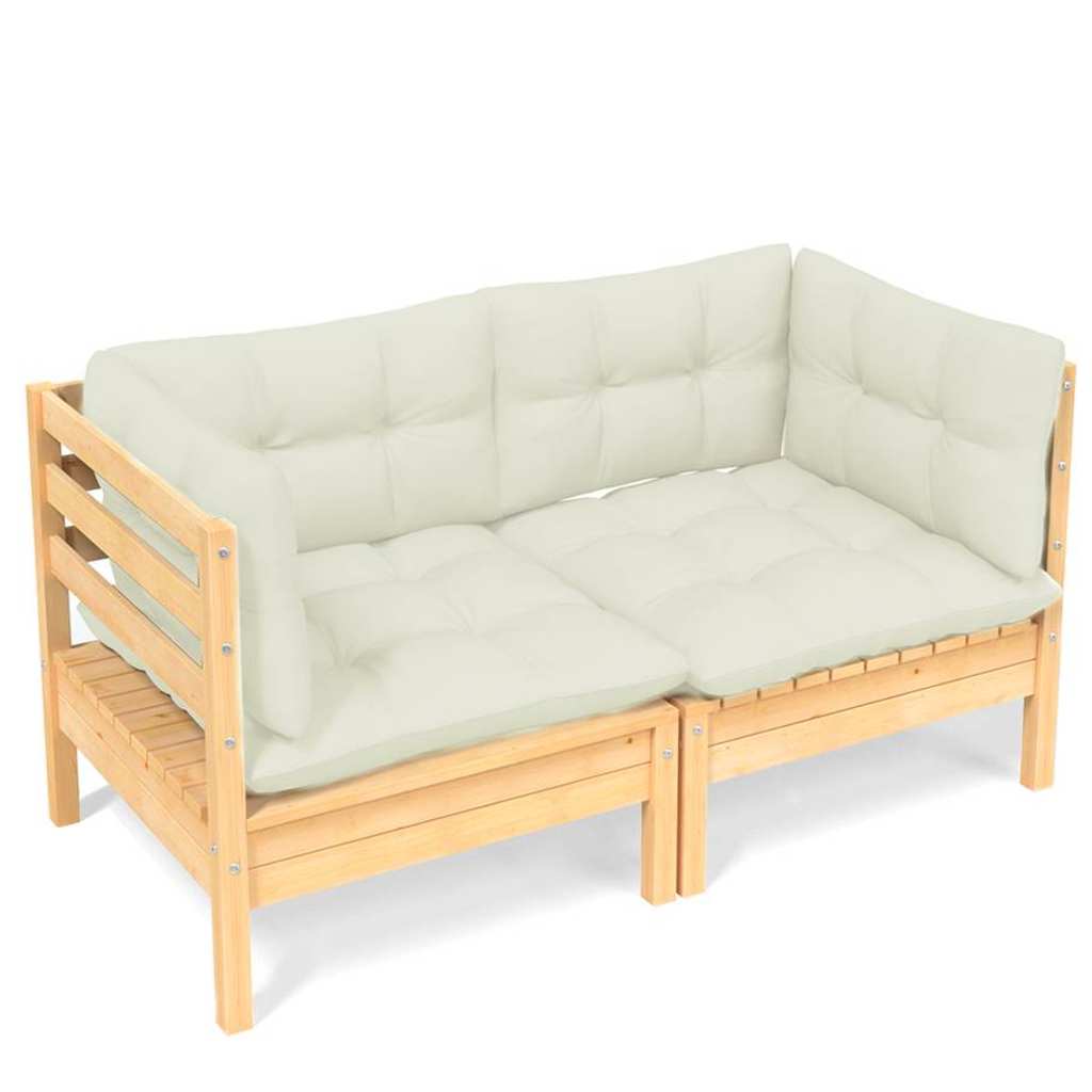 2-Seater Garden Sofa with Cream Cushions Solid Pinewood