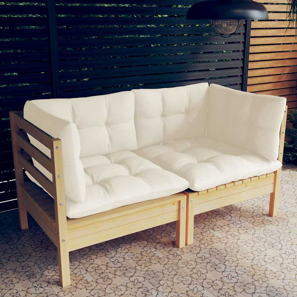 2-Seater Garden Sofa with Cream Cushions Solid Pinewood