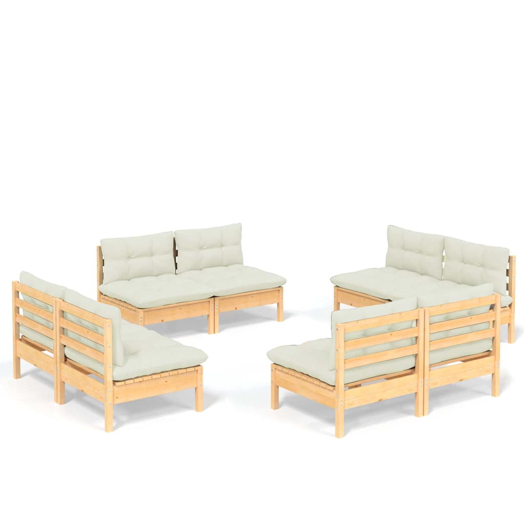 8 Piece Garden Lounge Set with Cream Cushions Pinewood