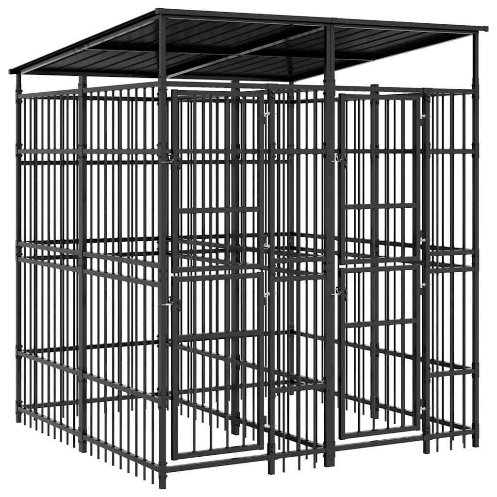 Outdoor Dog Kennel with Roof Steel 3.69 m²