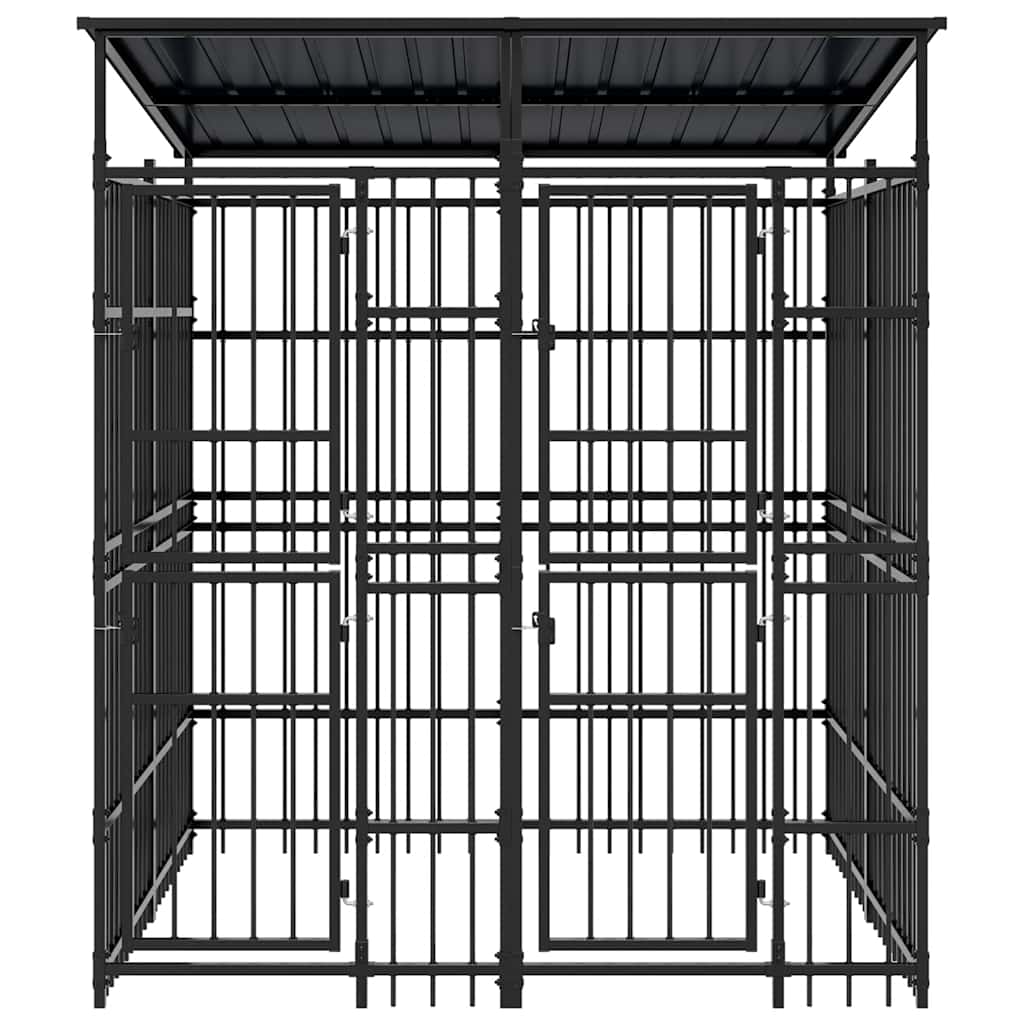 Outdoor Dog Kennel with Roof Steel 3.69 m²