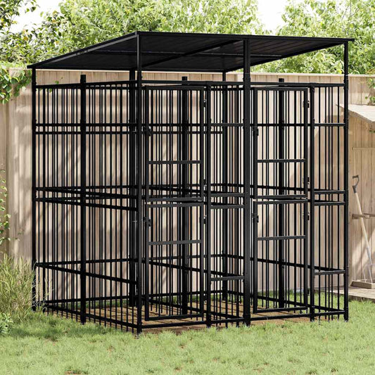 Outdoor Dog Kennel with Roof Steel 3,69 m²