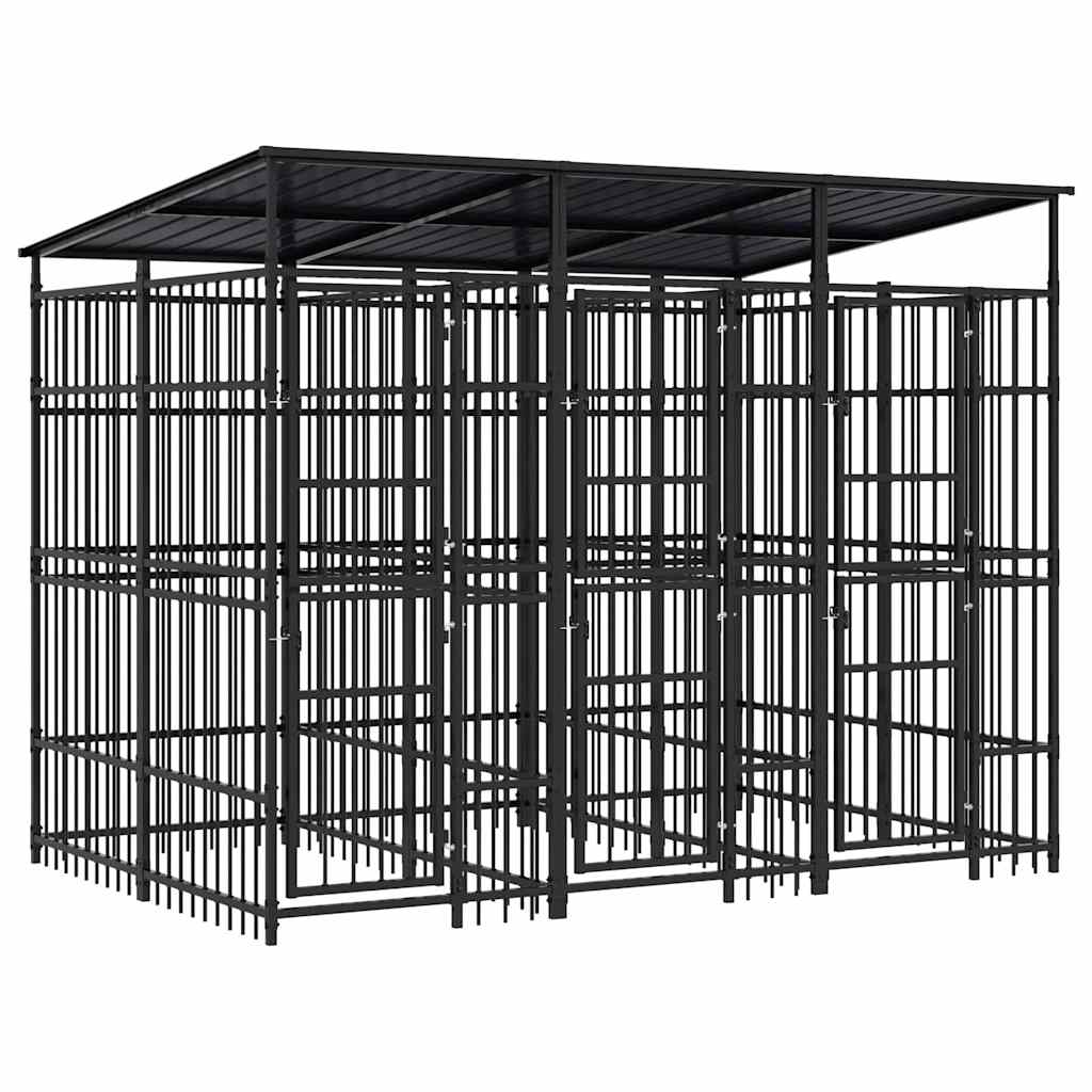 Outdoor Dog Kennel with Roof Steel 5.53 m²