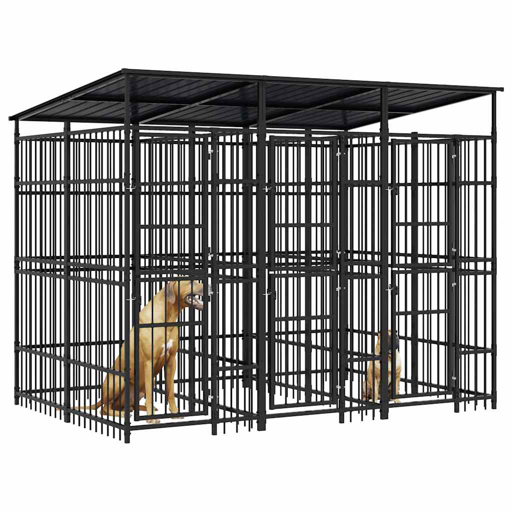 Outdoor Dog Kennel with Roof Steel 5.53 m²