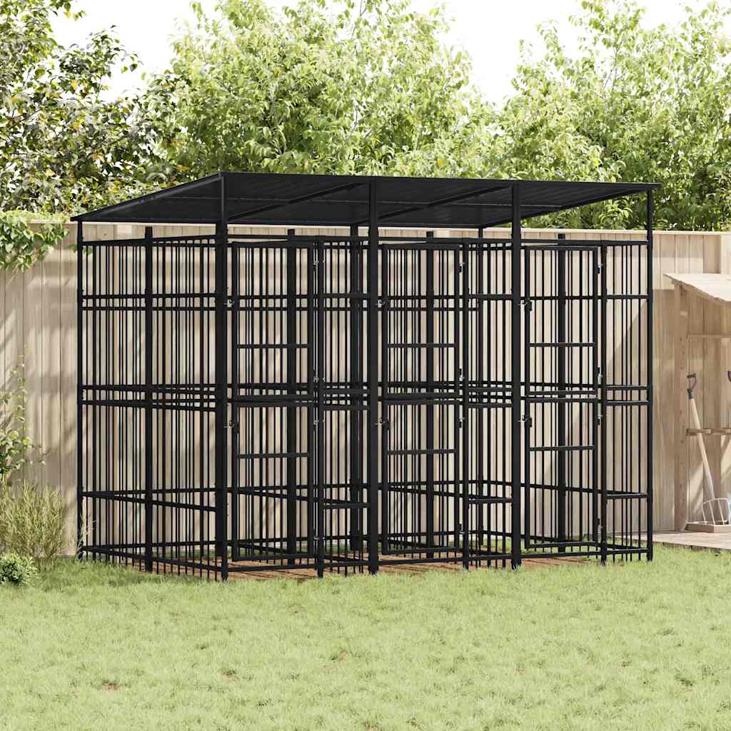 Outdoor Dog Kennel with Roof Steel 5.53 m²