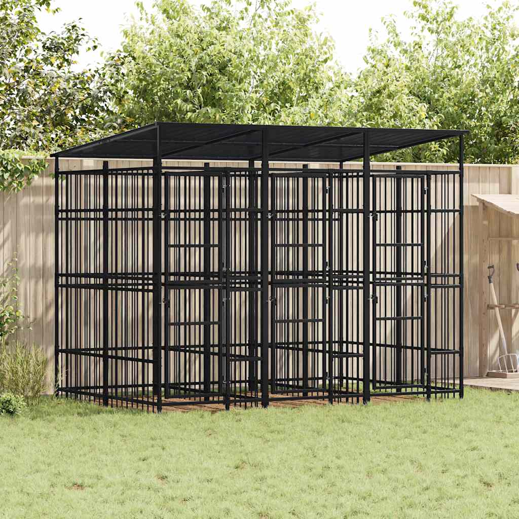 Outdoor Dog Kennel with Roof Steel 5.53 m²