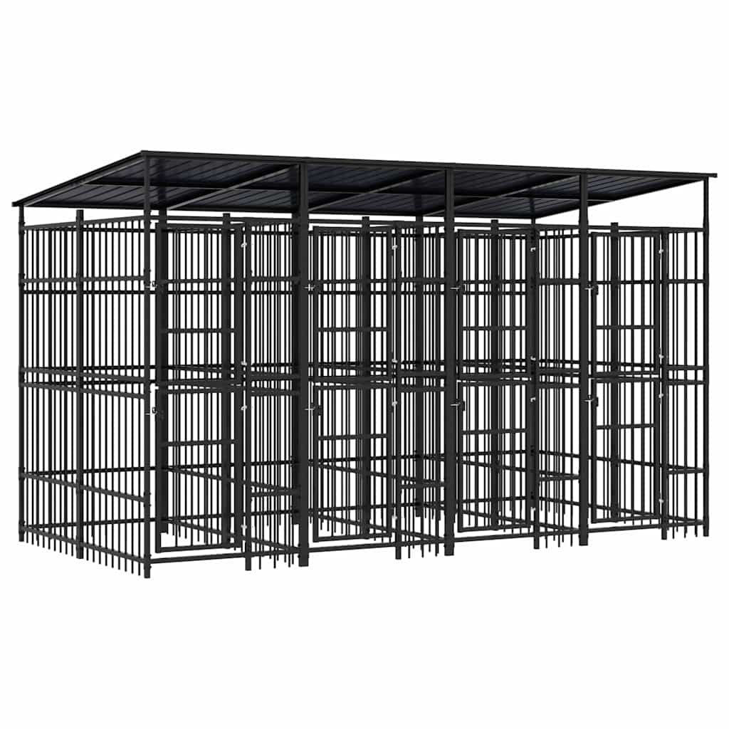Outdoor Dog Kennel with Roof Steel 7.37 m²