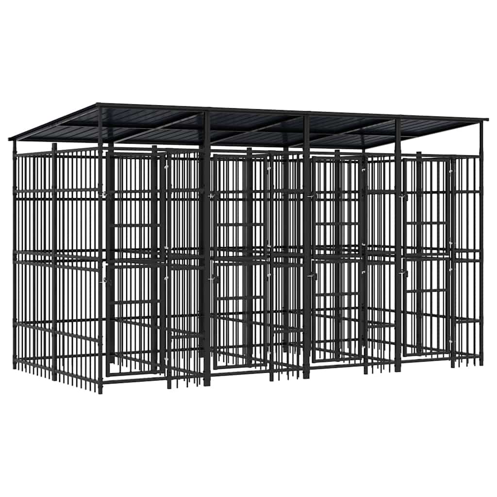 Outdoor Dog Kennel with Roof Steel 7.37 m²