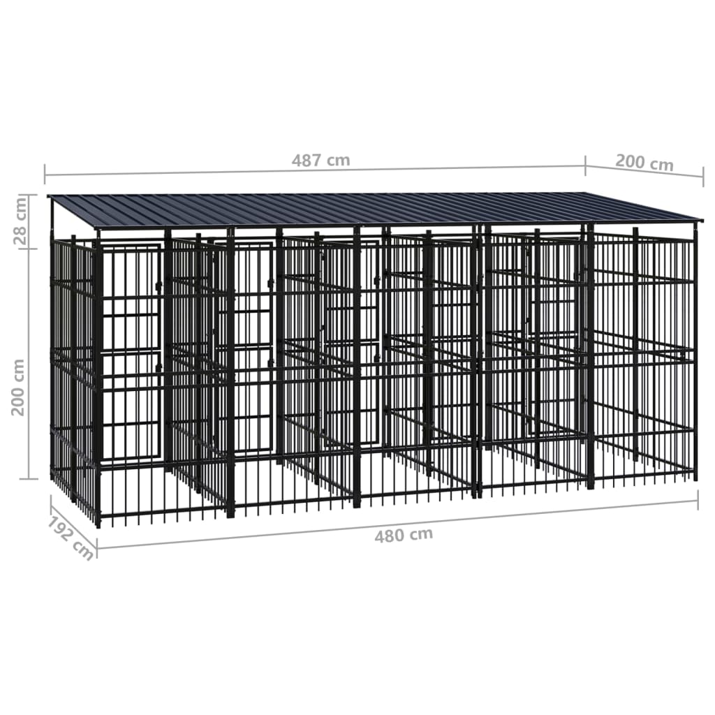 vidaXL Outdoor Dog Kennel with Roof Steel 9.22 m²