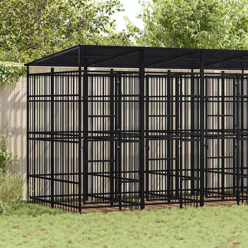Outdoor Dog Kennel with Roof Steel 9.22 m²