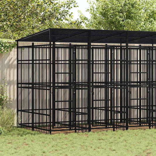 Outdoor Dog Kennel with Roof Steel 9.22 m²