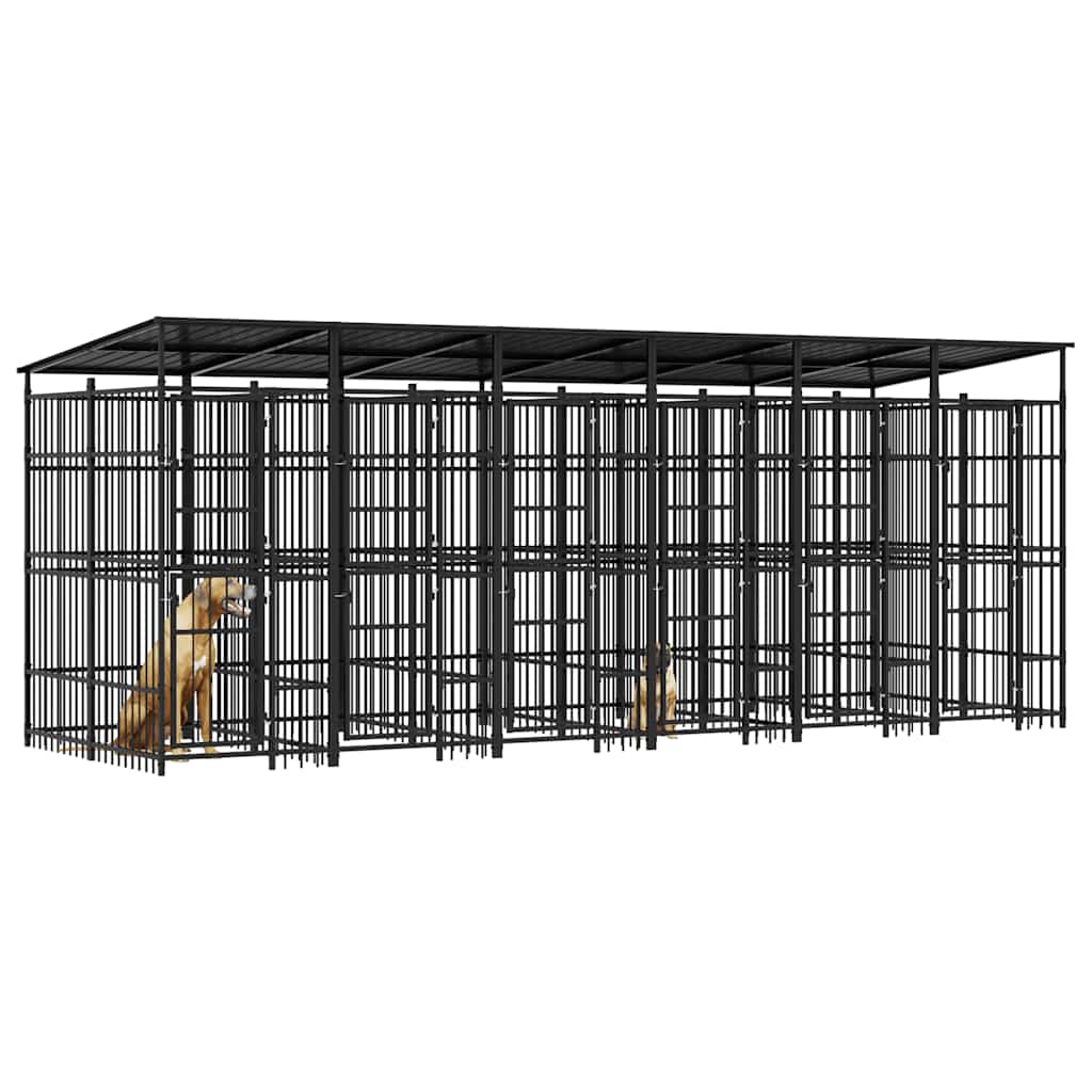Outdoor Dog Kennel with Roof Steel 11.06 m²