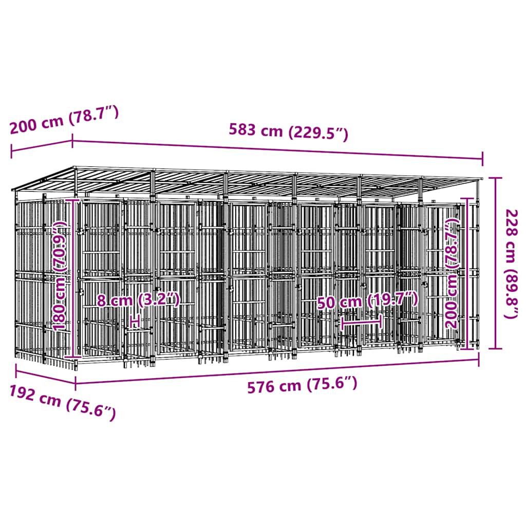 Outdoor Dog Kennel with Roof Steel 11.06 m²