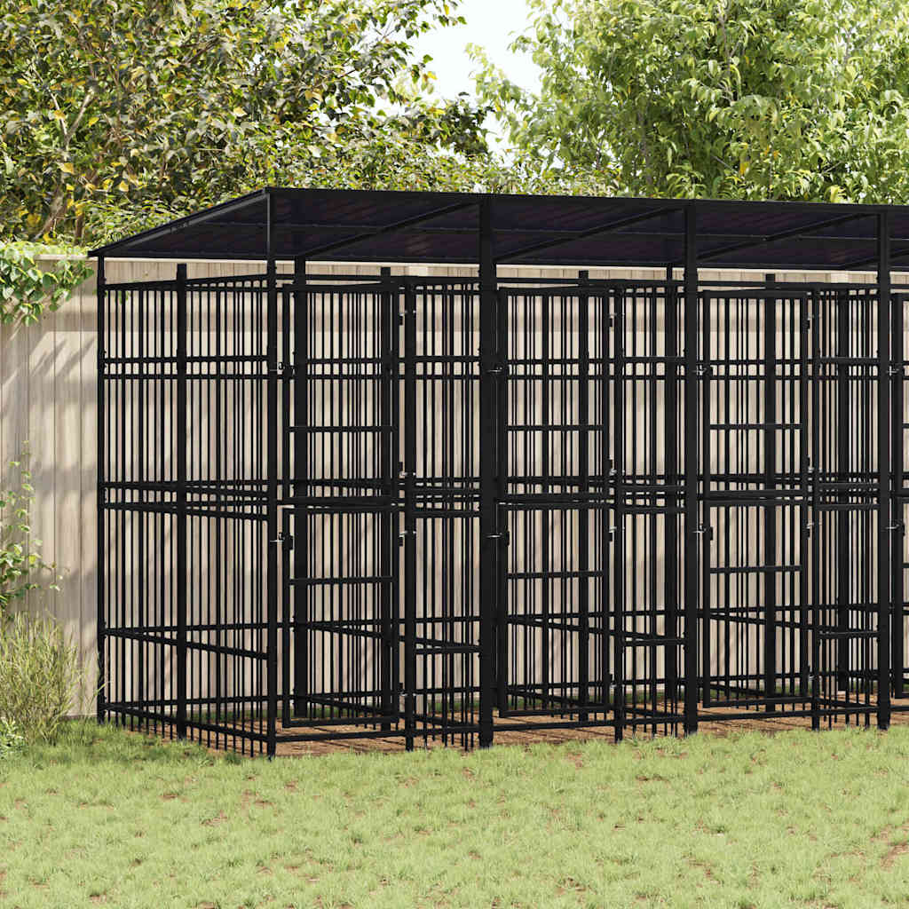 Outdoor Dog Kennel with Roof Steel 11.06 m²