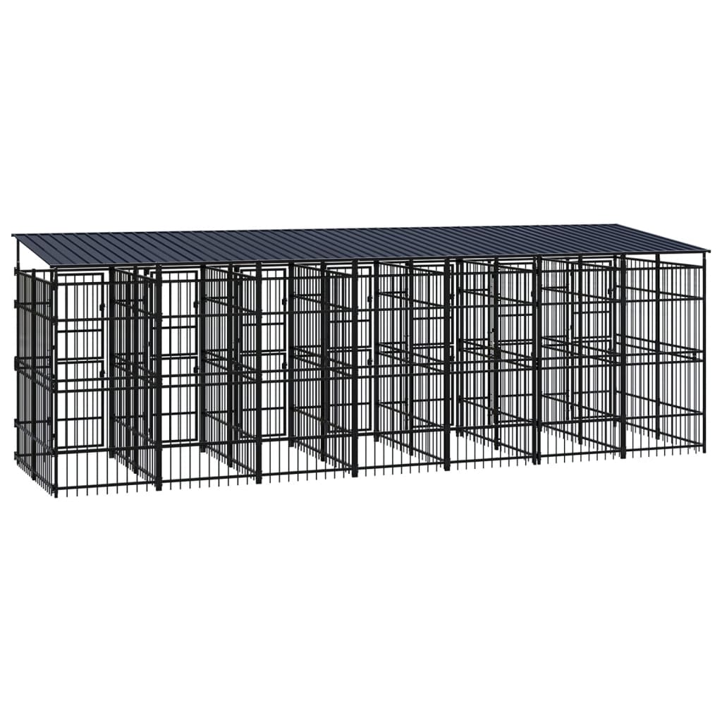 vidaXL Outdoor Dog Kennel with Roof Steel 12.9 m²