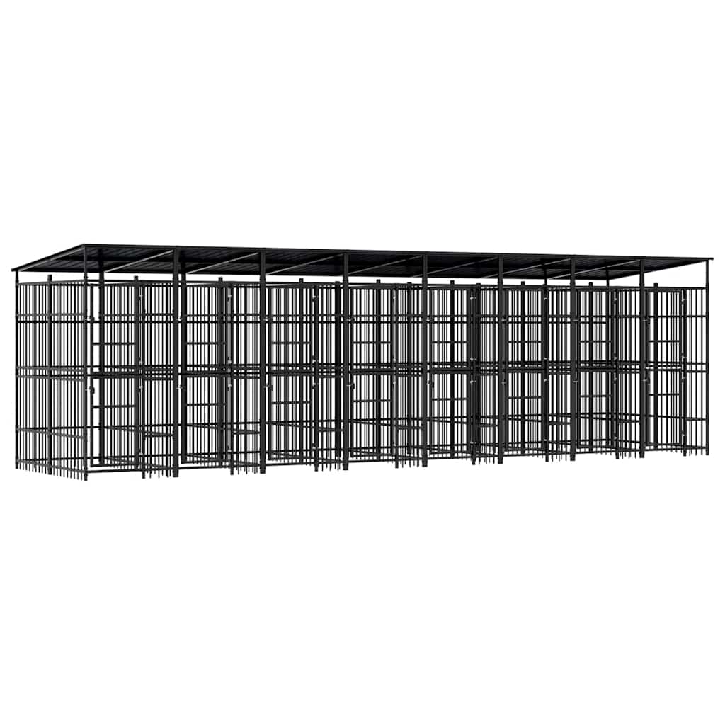 Outdoor Dog Kennel with Roof Steel 14.75 m²