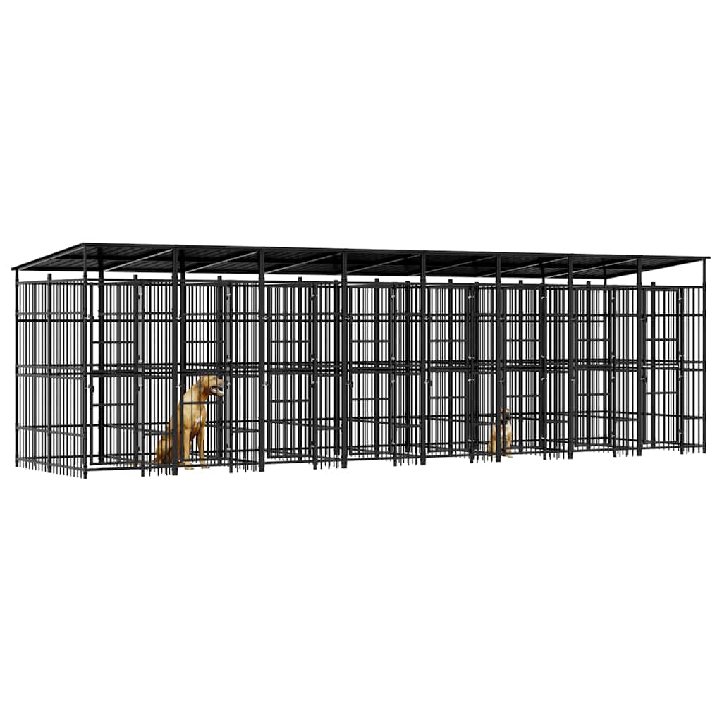 Outdoor Dog Kennel with Roof Steel 14.75 m²