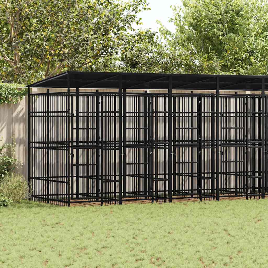 Outdoor Dog Kennel with Roof Steel 14.75 m²