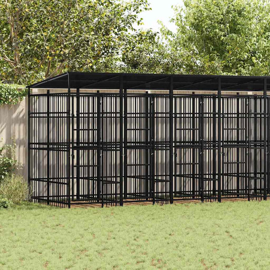 Outdoor Dog Kennel with Roof Steel 14.75 m²