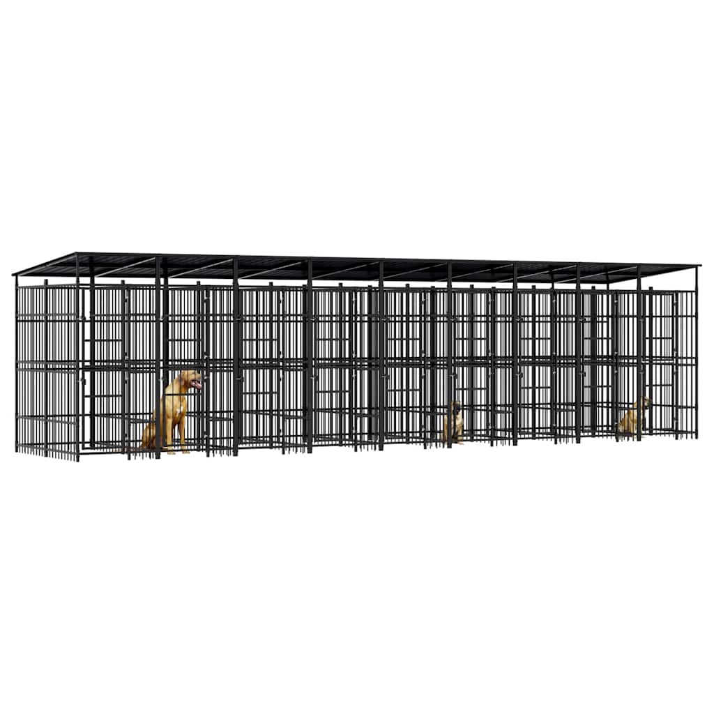 Outdoor Dog Kennel with Roof Steel 16.59 m²