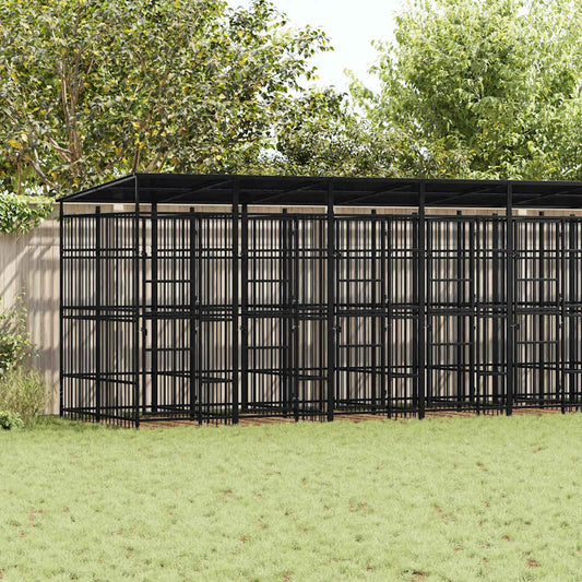 Outdoor Dog Kennel with Roof Steel 16.59 m²