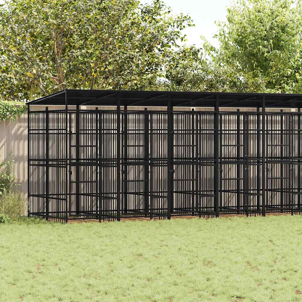 Outdoor Dog Kennel with Roof Steel 18.43 m²