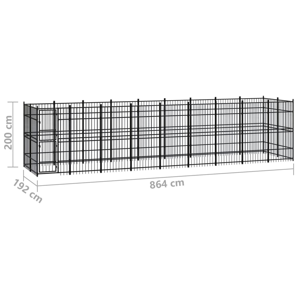 vidaXL Outdoor Dog Kennel Steel 16.59 m²