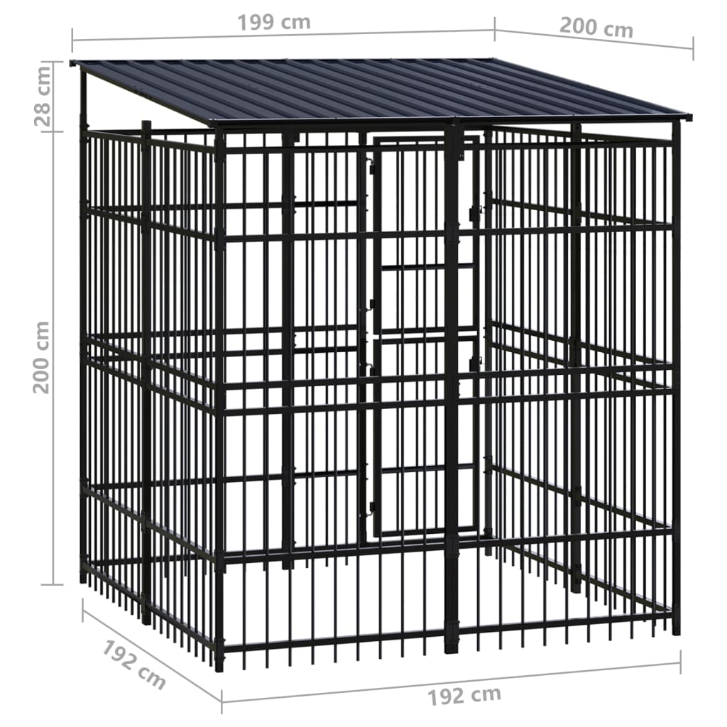 vidaXL Outdoor Dog Kennel with Roof Steel 3.69 m²