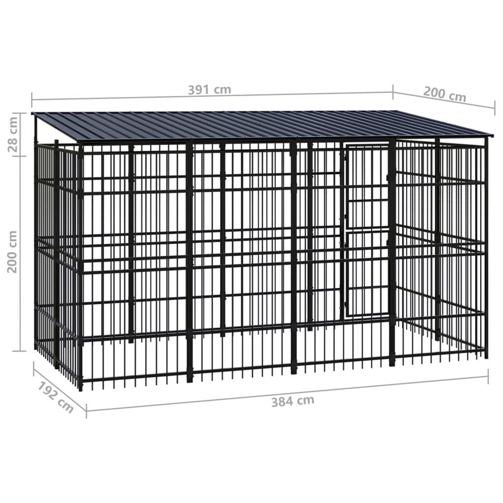 vidaXL Outdoor Dog Kennel with Roof Steel 7.37 m²