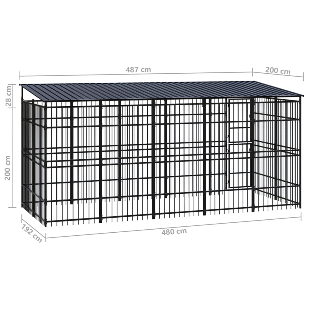 vidaXL Outdoor Dog Kennel with Roof Steel 9.22 m²