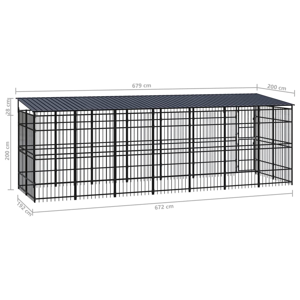 vidaXL Outdoor Dog Kennel with Roof Steel 12.9 m²