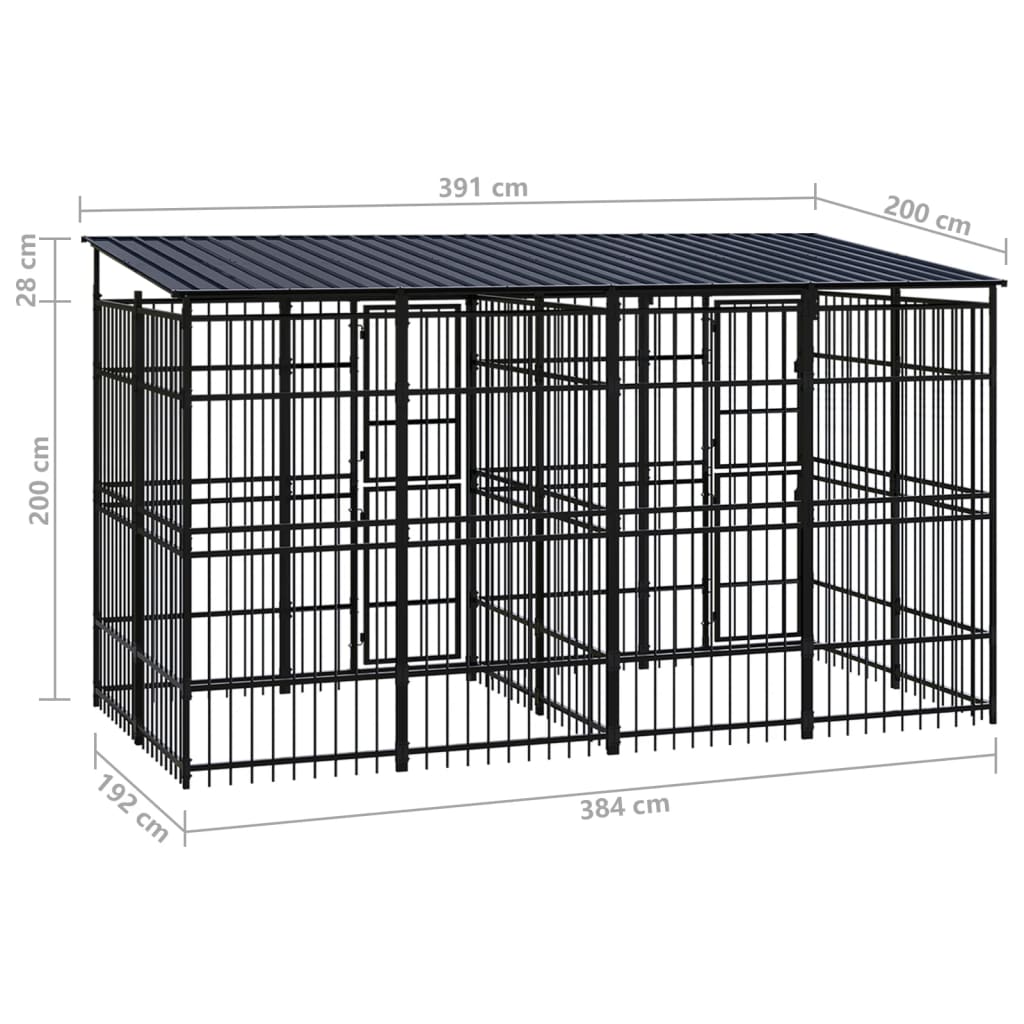 vidaXL Outdoor Dog Kennel with Roof Steel 7.37 m²