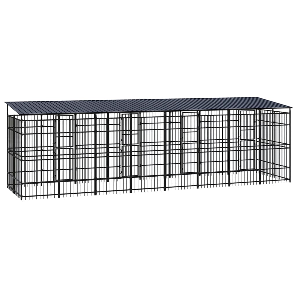 vidaXL Outdoor Dog Kennel with Roof Steel 14.75 m²