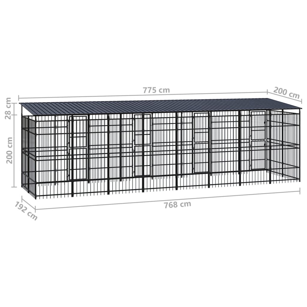 vidaXL Outdoor Dog Kennel with Roof Steel 14.75 m²