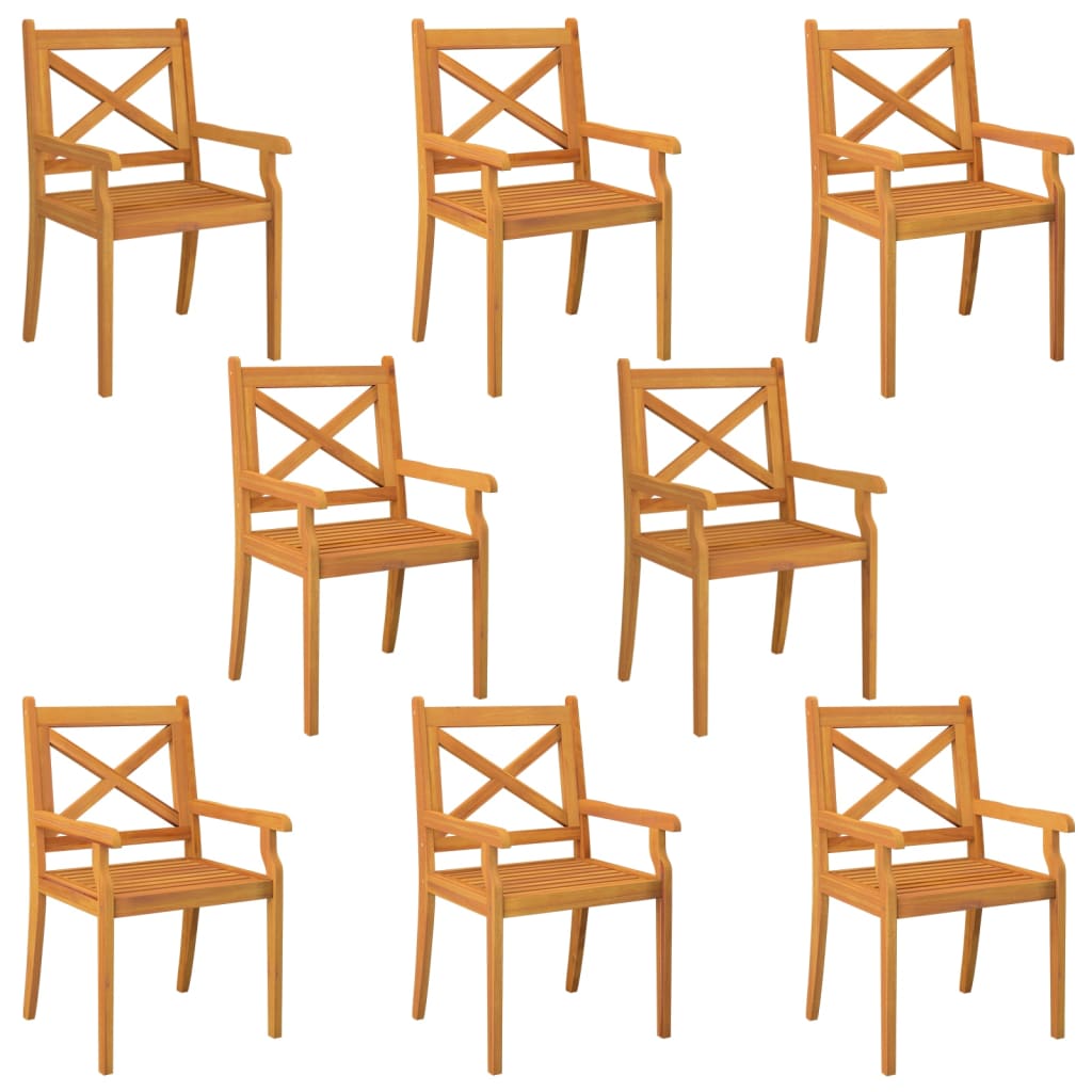 Dining Chair | Set of 8 | Natural Wood | Solid acacia wood | Standard