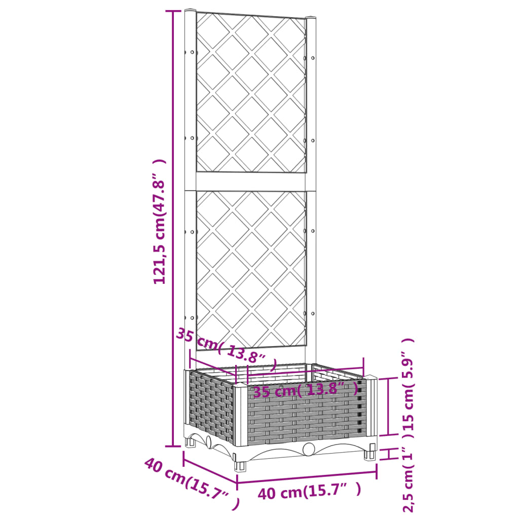 Garden Planter with Trellis Brown 40x40x121.5 cm PP