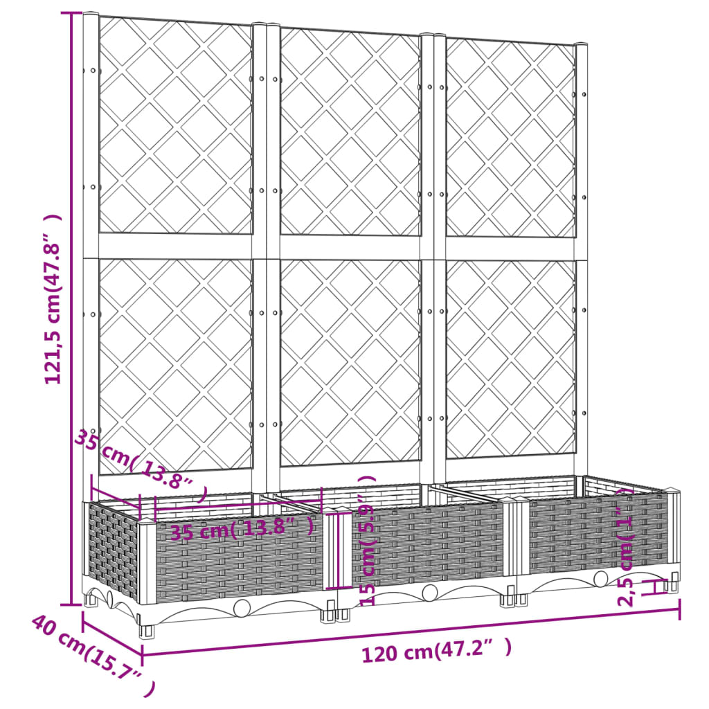 vidaXL Garden Planter with Trellis Black 120x40x121.5 cm PP