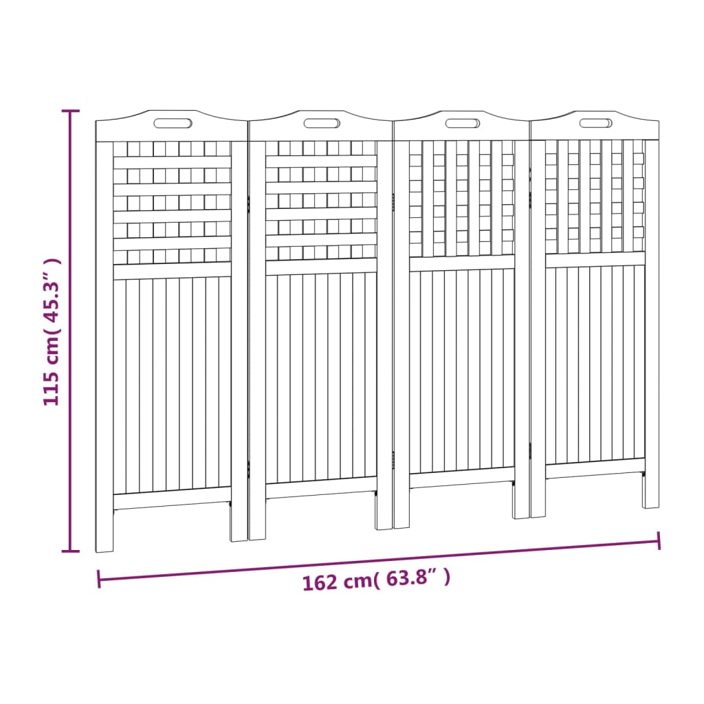 4-Panel Room Divider 162x2x115 cm Solid Wood Acacia