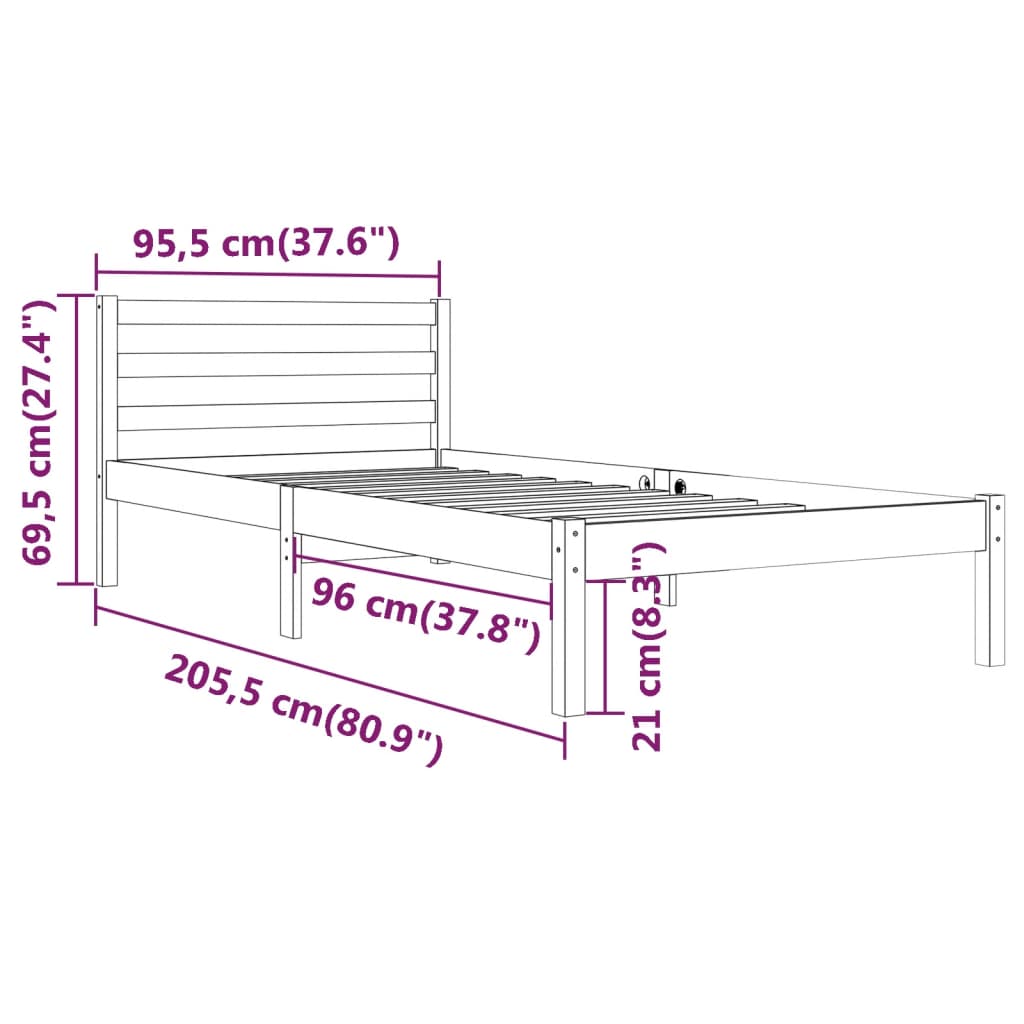 vidaXL Bed Frame without Mattress Solid Wood Pine 90x200cm