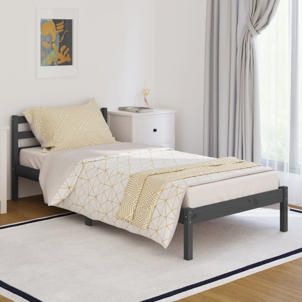 vidaXL Bed Frame without Mattress Solid Wood Pine 90x200cm Grey