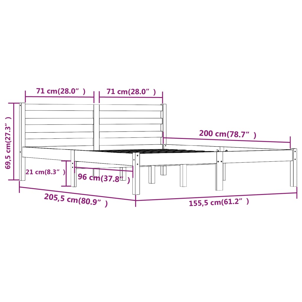 vidaXL Bed Frame without Mattress 150x200cm King Size