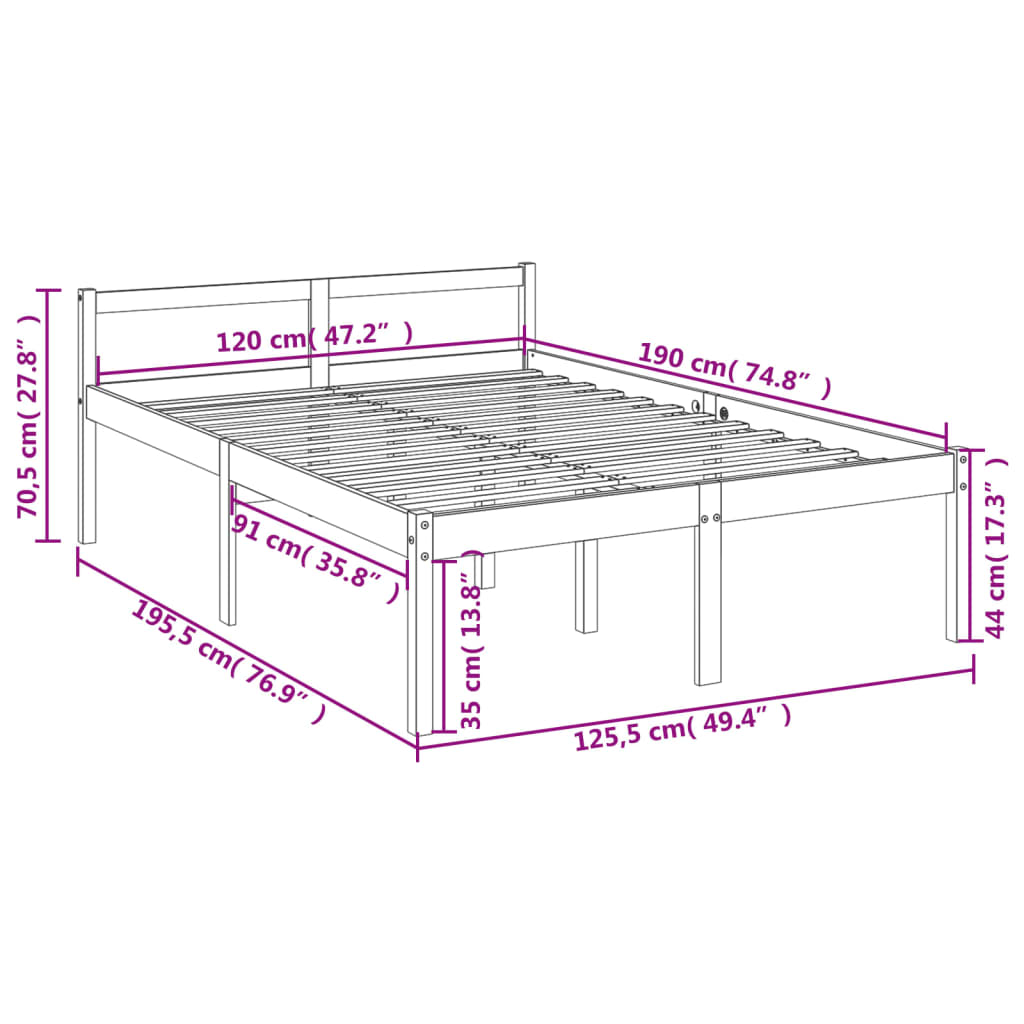 vidaXL Senior Bed without Mattress White 120x190cm Small Double