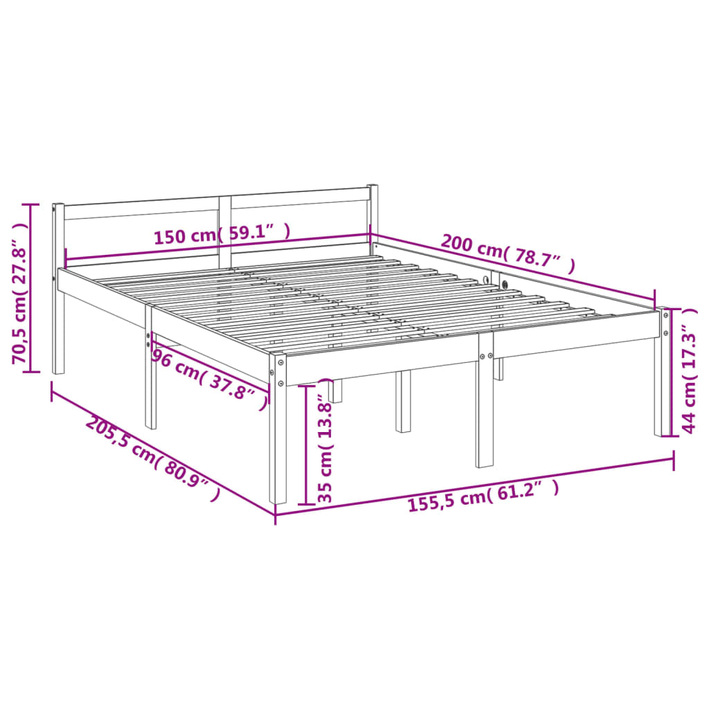 vidaXL Senior Bed without Mattress White 150x200cm King Size