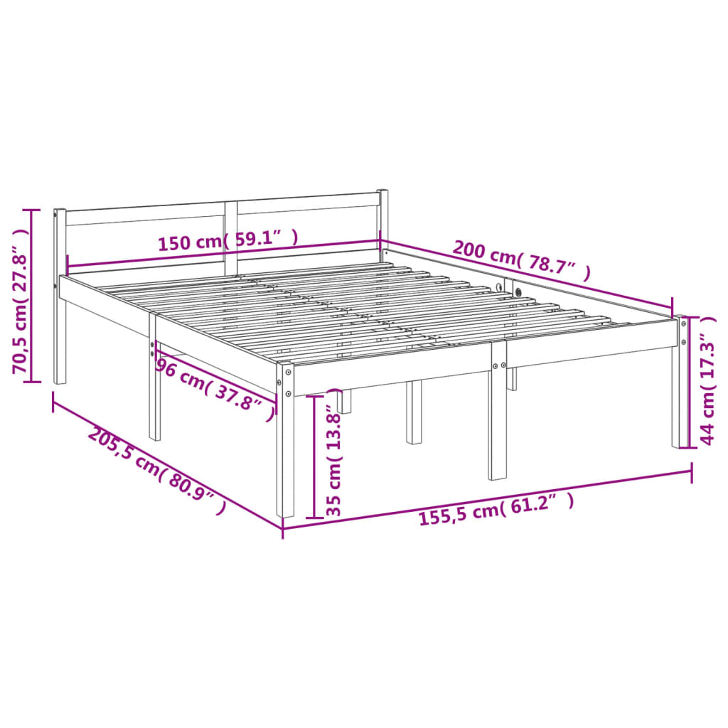 vidaXL Senior Bed without Mattress Grey 150x200cm King Size