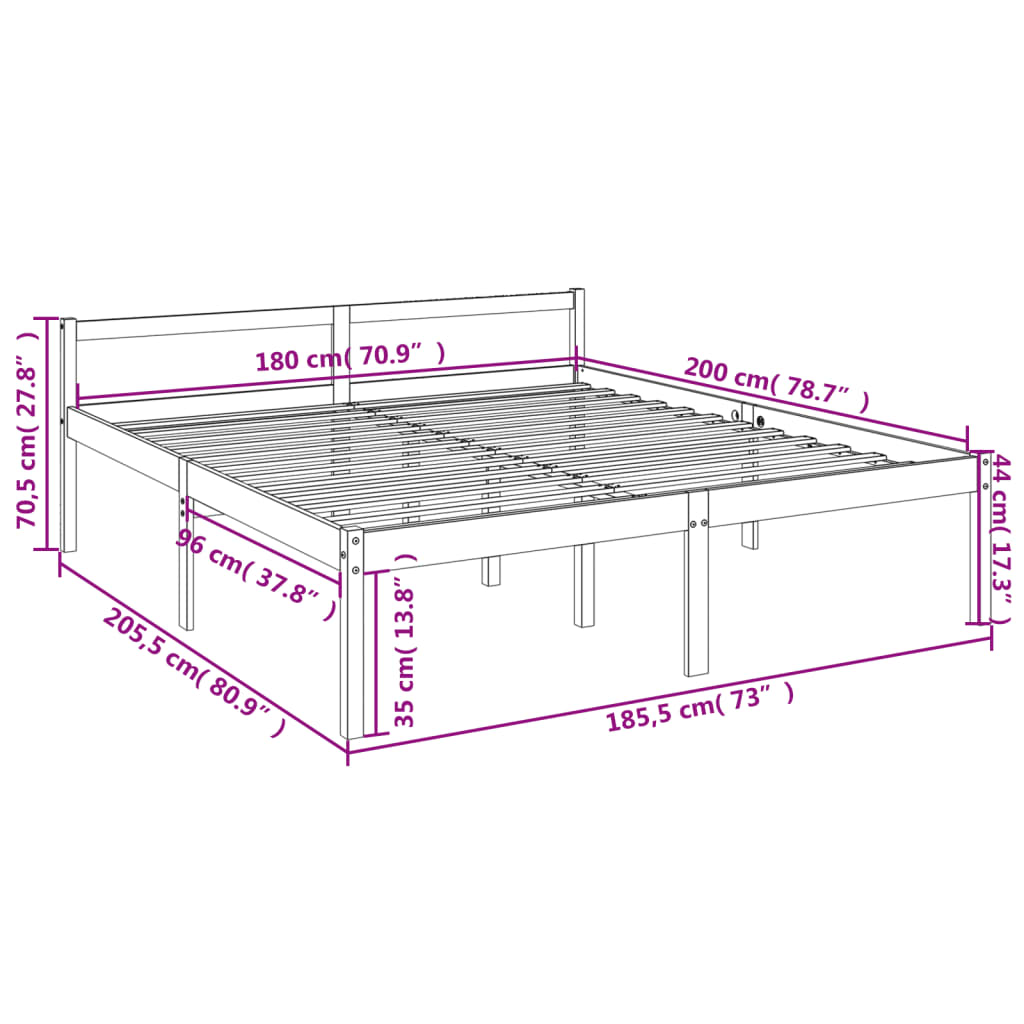 vidaXL Senior Bed without Mattress White 180x200cm Super King Size